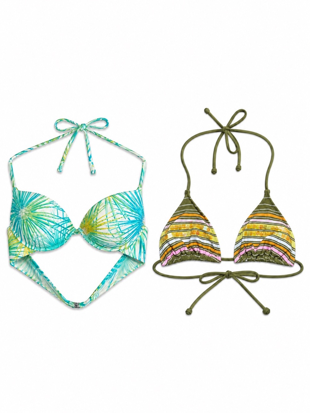 2 Piece Bundle Vintage 80s Y2K Triangle Halter Bikini Tops – Size S/M GUC/EUC